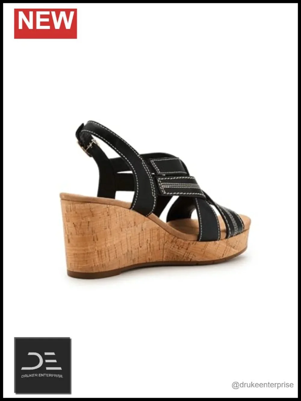 Clarks Sabina Sling Wedge Sandals Black Leather Adjustable Strap Women's